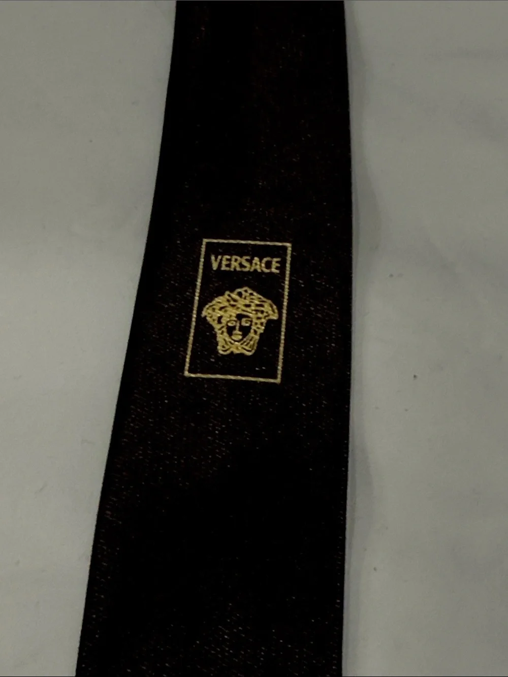 Versace Brown Silk Tie with Gold Baroque Scroll Motif